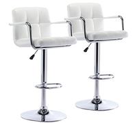 KHUKHU Sgabello da bar moderno in similpelle, girevole e regolabile con schienale e braccioli, altezza del bancone Airlift, for cucina, sala da pranzo, pub e bar.(White,2 PACK)