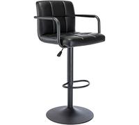 KHUKHU Sgabello da bar moderno in similpelle, girevole e regolabile con schienale e braccioli, altezza del bancone Airlift, for cucina, sala da pranzo, pub e bar.(Black,1 PACK)