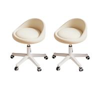 KHUKHU Sgabello girevole ergonomico con ruote, altezza regolabile, ruote ultra silenziose, cuscino imbottito in similpelle, for salone, ufficio, massaggi(Beige,Set of 2)