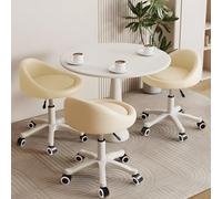KHUKHU Sgabello girevole ergonomico con ruote, altezza regolabile, ruote ultra silenziose, cuscino imbottito in similpelle, for salone, ufficio, massaggi(Beige,Set of 3)