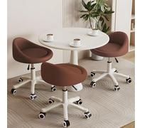 KHUKHU Sgabello girevole ergonomico con ruote, altezza regolabile, ruote ultra silenziose, cuscino imbottito in similpelle, for salone, ufficio, massaggi(Brown,Set of 3)