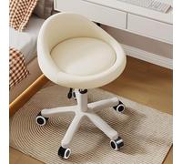 KHUKHU Sgabello girevole ergonomico con ruote, altezza regolabile, ruote ultra silenziose, cuscino imbottito in similpelle, for salone, ufficio, massaggi(Beige,Set of 1)