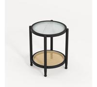 KhUkhu Tavolino Rotondo in Rattan, Tavolino Da Divano Rustico Boho Con Contenitore E Struttura in Legno Massello Da Fattoria Per Soggiorno, Balcone, Camera Da Letto,B