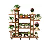 KHYTEBV Supporto per Piante in Legno con Ruote, espositore per Piante da Interno ed Esterno, Decorazione a Forma di scaletta per Fiori