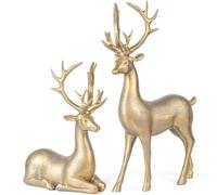 KI Store 2 Pezzi Statuetta di Renna, Sculture di Animali, Statue Decorative Grandi, 20/30cm, Figura Decorativa di Cervo, Decorazione Natalizia di Renna, Renna in Resina Artificiale (Oro)