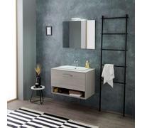 Kiamami Valentina - Arredo bagno 80cm sospeso con lavabo soprapiano e specchio Lotto