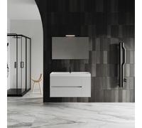Kiamami Valentina Arredo bagno sospeso 100cm con frontale bianco opaco cannettato e specchio Cortina