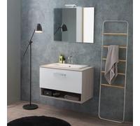 Kiamami Valentina - Arredo bagno sospeso 80cm rovere grigio con frontale bianco e lavabo soprapiano Lotto