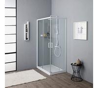 Kiamami Valentina - Box Doccia Angolare Reversibile | Telaio Bianco in Alluminio | Porte in Vetro Temperato 4mm | Apertura Centrale e Chiusura Magnetica, Vetro Trasparente, 70x90CM, Vetro