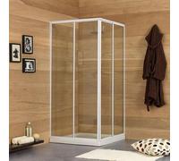 Kiamami Valentina - Box Doccia Estensibile Erice | Profili in Alluminio Verniciato Bianco | Cristallo Temperato 4mm | Misura Regolabile 70-80 cm | Cabina Angolare, Trasparente, Media