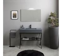 Kiamami Valentina Mobile a terra con cavalletto metallico nero opaco 100cm, lavabo grigio in resina e specchio 100x60 | Manchester