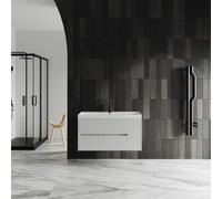 Kiamami Valentina Mobile bagno 100cm bianco opaco cannettato e lavabo in resina Cortina