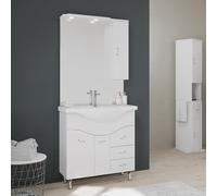 Kiamami Valentina - Mobile Bagno 85Cm A Terra Con Lavabo Specchio E Pensile Bianco | Easy