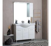 Kiamami Valentina Mobile bagno a terra 105cm 3 ante bianco quercia, specchio con pensile Rimini