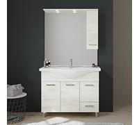 Kiamami Valentina Mobile bagno a terra 105cm quercia bianco con 3 ante, cassetto e specchio con pensile Rimini
