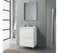Kiamami Valentina Mobile bagno a terra 60cm bianco effetto legno con lavabo e specchio 60x80 | Laguna