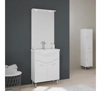 Kiamami Valentina - Mobile bagno a terra 65cm 2 ante, specchio con led bianco lucido | Easy