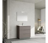 Kiamami Valentina - Mobile Bagno a Terra 80CM con Lavabo e Specchio | Design Moderno | LED Cromata | MDF Certificato FSC, Grigio Frassino, 80CM + Specchio con Lampada, Legno Ingegnerizzato
