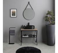 Kiamami Valentina - Mobile bagno a terra 80cm con specchio tondo e lavabo nero