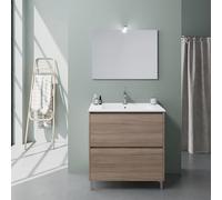 Kiamami Valentina - Mobile Bagno a Terra con Lavabo Integrato | 2 Cassetti Capienti | Specchiera Inclusa | Design Moderno | Piedini Regolabili | Rovere Naturale, 80 cm, Rovere
