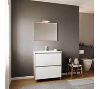 Kiamami Valentina - Mobile bagno a terra da 80cm con 2 cassetti bianco cannettato | Corfù