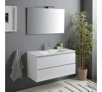 Kiamami Valentina - Mobile bagno con cassetti 100cm lavabo e specchio bianco lucido | Benaco