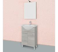 Kiamami Valentina Mobile bagno con piedini rovere grigio completo di lavabo e specchio 56cm