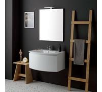 Kiamami Valentina Mobile Bagno Curvo Sospeso 82 Cm Con Lavabo E Specchio | Bianco lucido, MDF curvato, lavabo ceramica, specchio 80x60 cm con lampada led, cassettone soft close