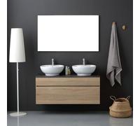 Kiamami Valentina - Mobile bagno quercia naturale 120cm con 2 lavabi appoggio e specchio Sole