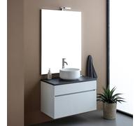Kiamami Valentina Mobile bagno sospesi 80cm con cassettone bianco e top antracite, specchio 80x110 | Sole