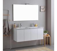 Kiamami Valentina Mobile Bagno Sospeso 120 cm Bianco con Doppio Lavabo