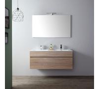 Kiamami Valentina Mobile Bagno Sospeso 120 Cm Doppio Lavabo Rovere Sole | Composizione con specchio 120x60 cm, lavabo in ceramica, cassettone soft close, finitura quercia naturale