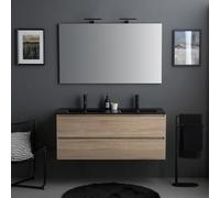 Kiamami Valentina Mobile Bagno Sospeso 120 Cm Rovere Lavabo Nero Specchio