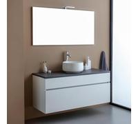 Kiamami Valentina - Mobile bagno sospeso 120cm bianco con top antracite e specchio 120x60 | Sole