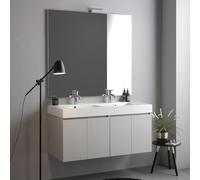 Kiamami Valentina - Mobile bagno sospeso 120cm grigio perla con doppio lavabo e specchio 120x110 | Vittoria
