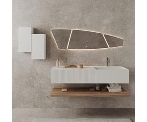 Kiamami Valentina - Mobile bagno sospeso 140cm bianco con mensole rovere miele | Rodi