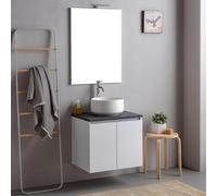 Kiamami Valentina - Mobile bagno sospeso 60cm 2 ante con top antracite e specchio 60x80 | Bilbao