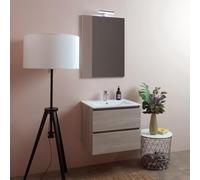 Kiamami Valentina - Mobile bagno sospeso 60cm 2 cassetti, lavabo e specchio 60x80 olmo leone Berlin