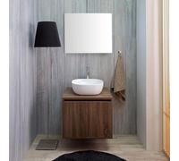 Kiamami Valentina - Mobile bagno sospeso 60cm con 2 ante noce effetto legno, lavabo d'arredo, specchio 60x70 | Siena