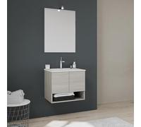 Kiamami Valentina - Mobile bagno sospeso 60cm con ante quercia grigio effetto legno Venezia