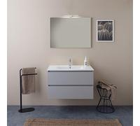 Kiamami Valentina Mobile bagno sospeso 80cm 2 cassetti bianco bosco, lavabo e specchio 80x60 Barcellona