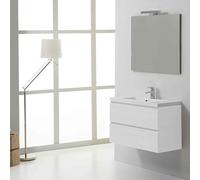 Kiamami Valentina - Mobile bagno sospeso 80cm 2 cassetti bianco foresta e specchio 80x70 | Manhattan
