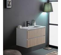 Kiamami Valentina - Mobile bagno sospeso 80cm bianco con frontale cannettato rovere