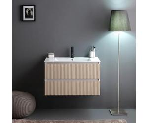 Kiamami Valentina - Mobile bagno sospeso 80cm bianco con frontale cannettato rovere