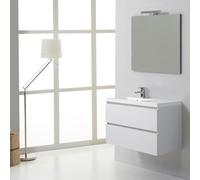 Kiamami Valentina - Mobile bagno sospeso 90cm 2 cassetti bianco foresta, lavabo a sinistra, specchio 90x70 | Manhattan