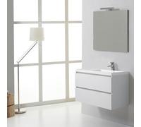 Kiamami Valentina Mobile bagno sospeso 90cm 2 cassetti bianco foresta, lavabo destro, specchio 90x70 | Manhattan