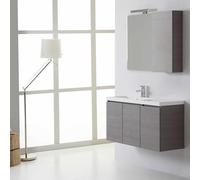 Kiamami Valentina Mobile bagno sospeso 90cm 3 ante, lavabo decentrato a sinistra, specchio con pensile destro | Manhattan