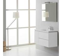 Kiamami Valentina Mobile bagno sospeso 90cm bianco foresta, 2 cassetti e 1 anta, lavabo con vasca destra e specchio 90x70| Manhattan