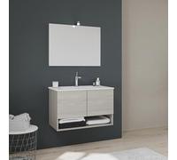 Kiamami Valentina - Mobile bagno sospeso da 80cm con ante quercia grigio Venezia