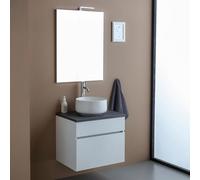 Kiamami Valentina Mobile bagno sottolavabo 60cm bianco con top antracite e specchiera 60x80 | Sole